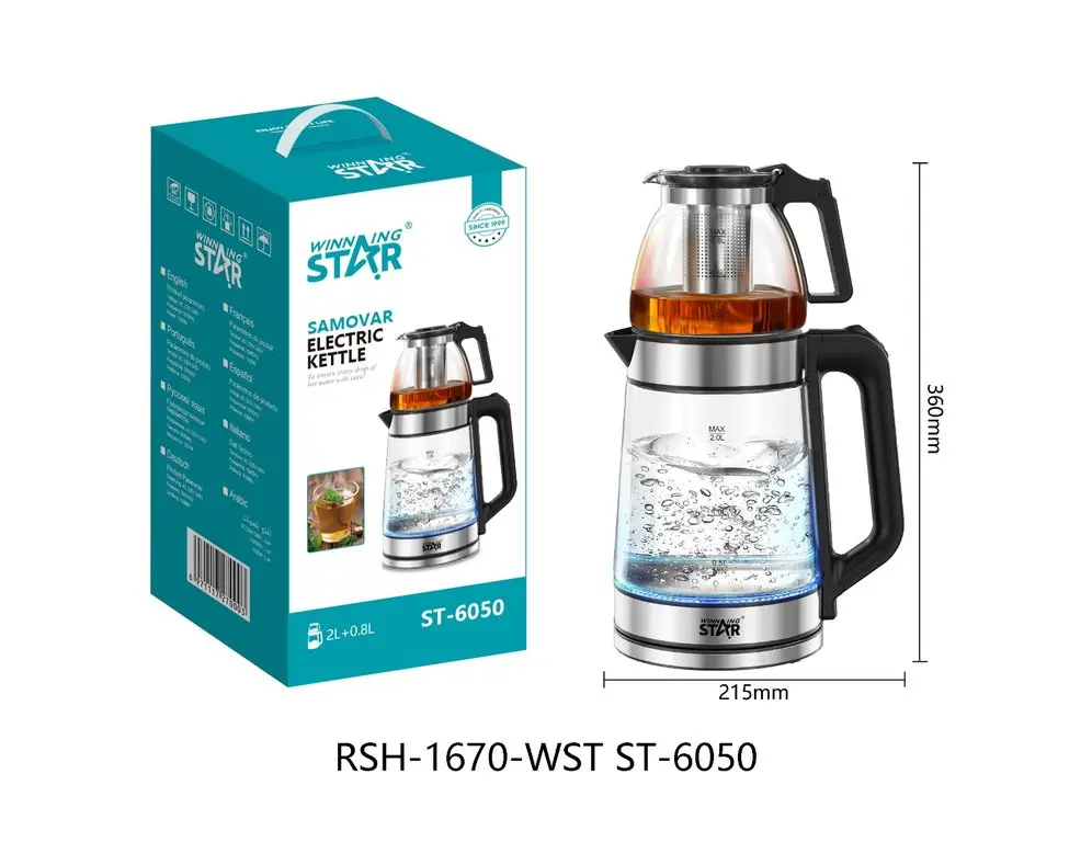 WINNING STAR ELECTRIC TEA KETTLE 2L+ 0.8L 1500W ST-6050 MADE IN CHINA ( 1 YEAR FULL WARRANTY )
