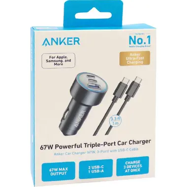 Anker 535 Car Charger USB PD (Power Delivery)67 Watts3 USB (2X USB-C/1X USB B2731HA1