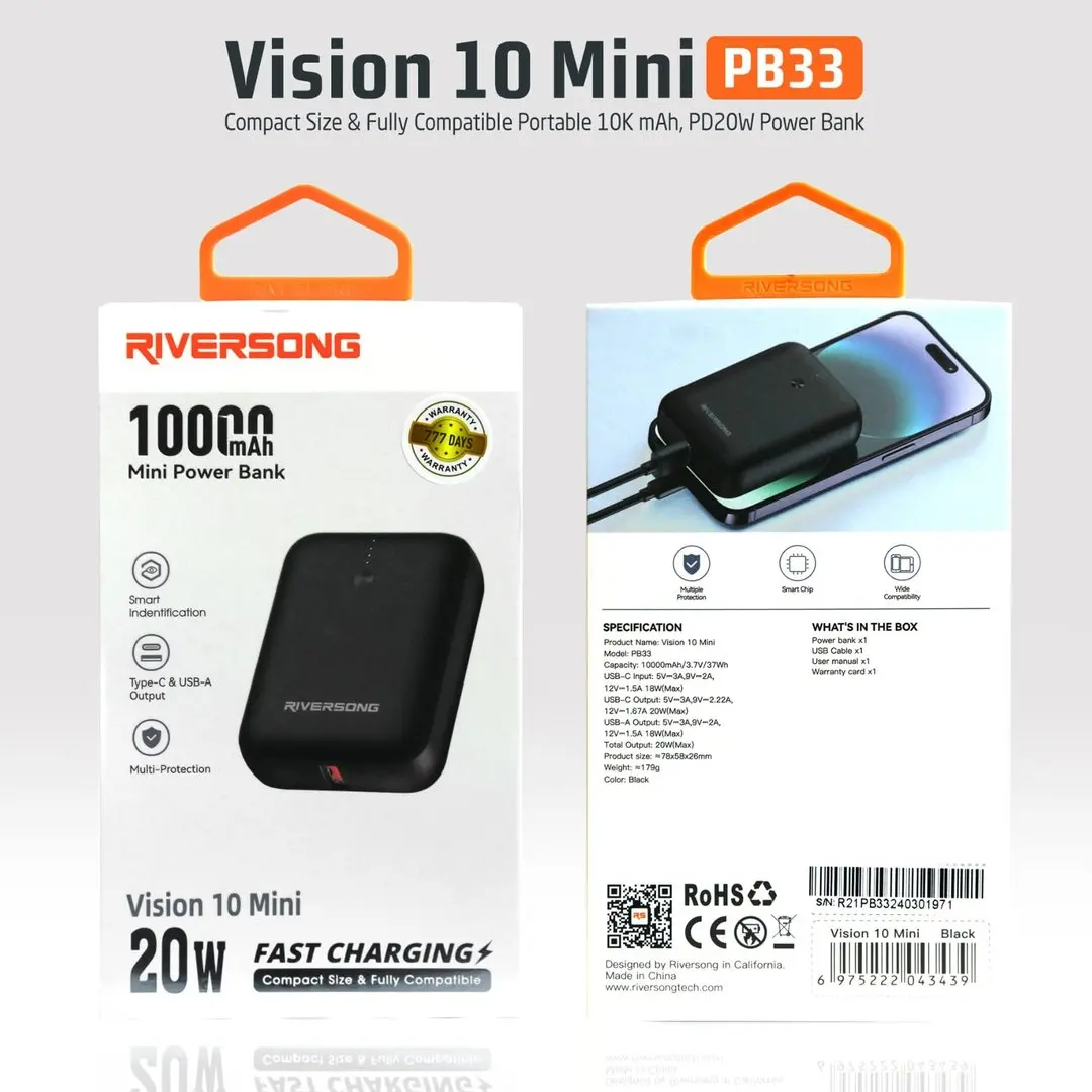 RIVERSONG POWER BANK 10000mAh FAST CHARGING PB33 VISION 10 MINI PB33