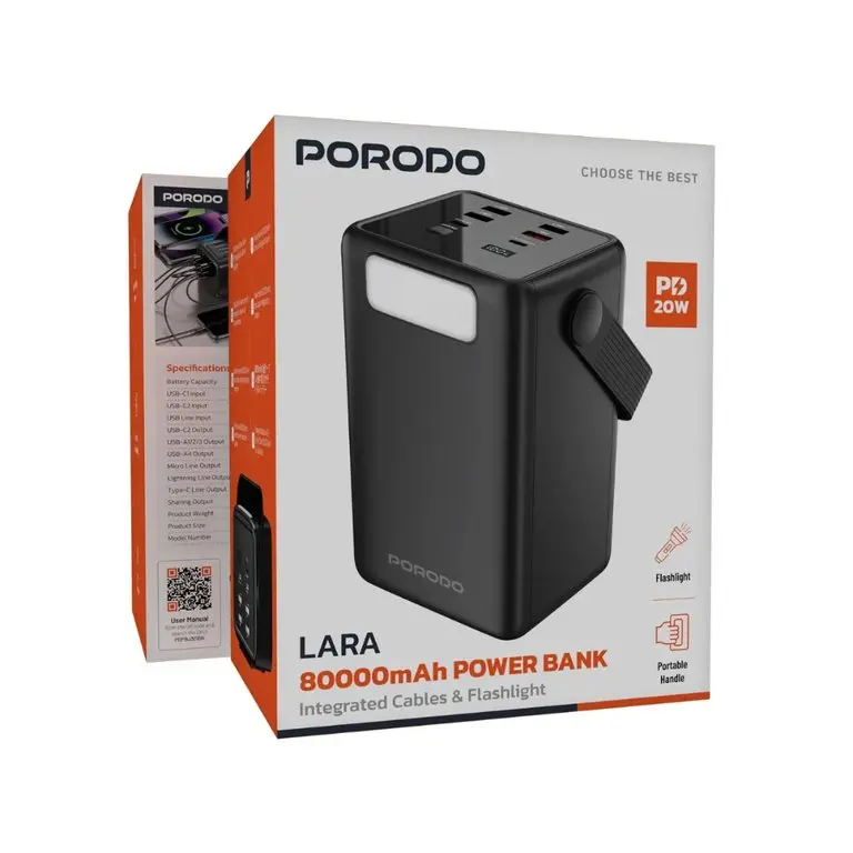 PORODO 80000MAH OVATOP NOVED POWER BANK BLACK PDPBJ301BK