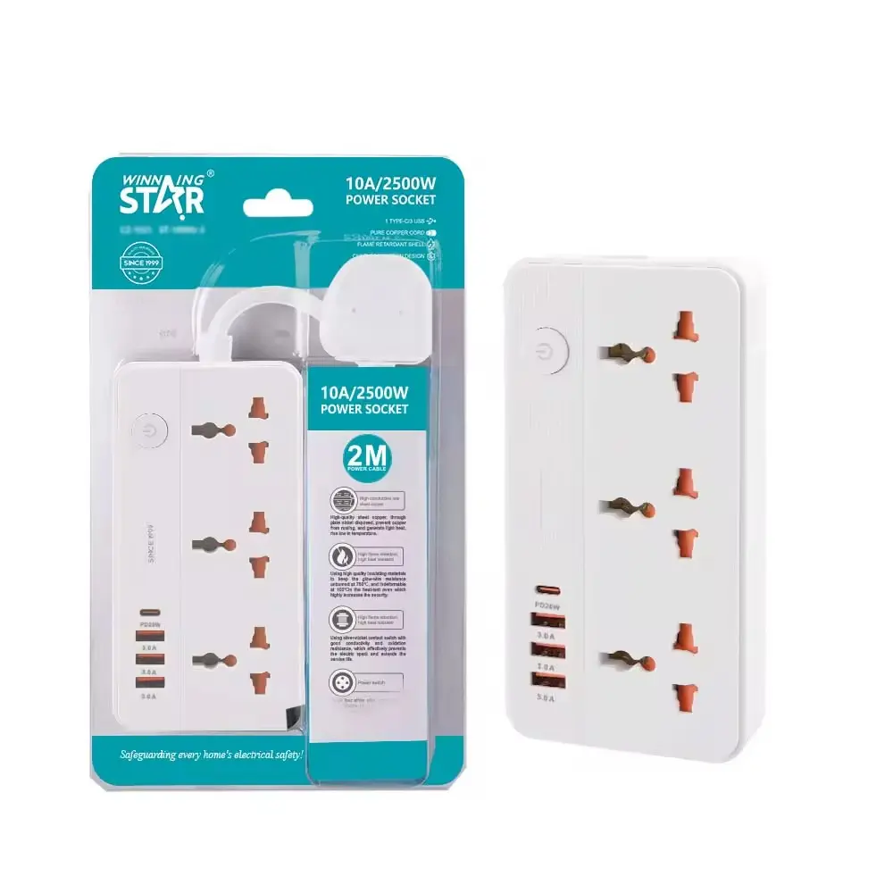WINNING STAR EXTENSION 3 SOCKET 3 USB PORT 1 TYPE-C PORT 3M ST-1099U-3 MADE IN CHINA ( 1 YEAR FULL WARRANTY )