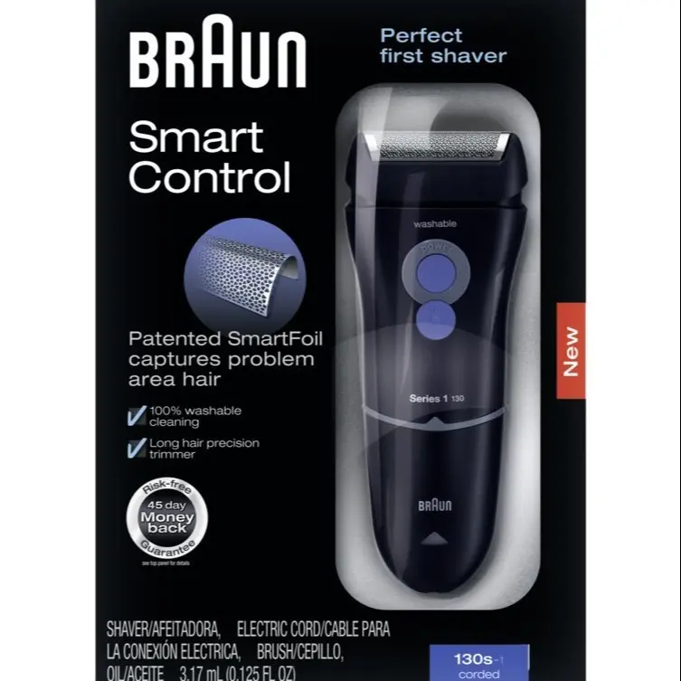 Braun Series 1 130s shaver with protection cap, corded use. dark blue. 130s