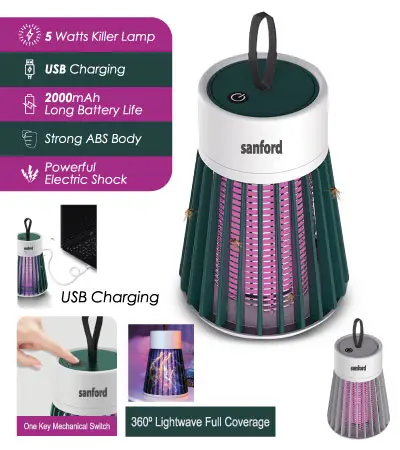 SANFORD MOSQUITO KILLER LAMP 5W USB SF636MK MADE IN CHINA ( 2 YEAR FULL WARRANTY )