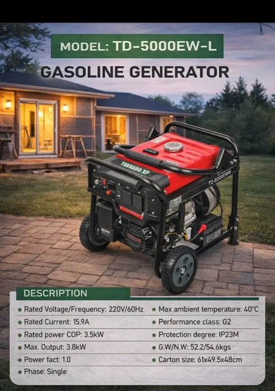 TORNADO XP PORTABLE GENERATOR TD-5000EW-L