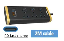 PHILIPS 4 UK AC, Individual switch, double pole, 2M 2 x USB-A (QC 3.0) 1 x USB-C (PD 30W Max) Child Safety Shutter B CHP8443BA/89