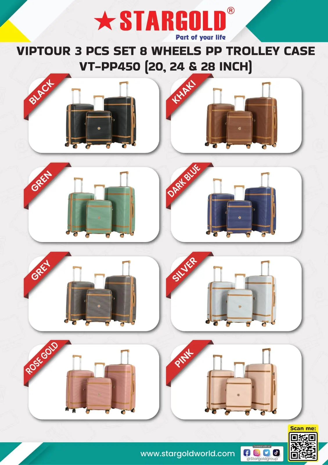 STARGOLD TROLLEY SET 3PCS VIPTOUR 20CM,24CM 28CM VT-PP450 NO WARRANTY
