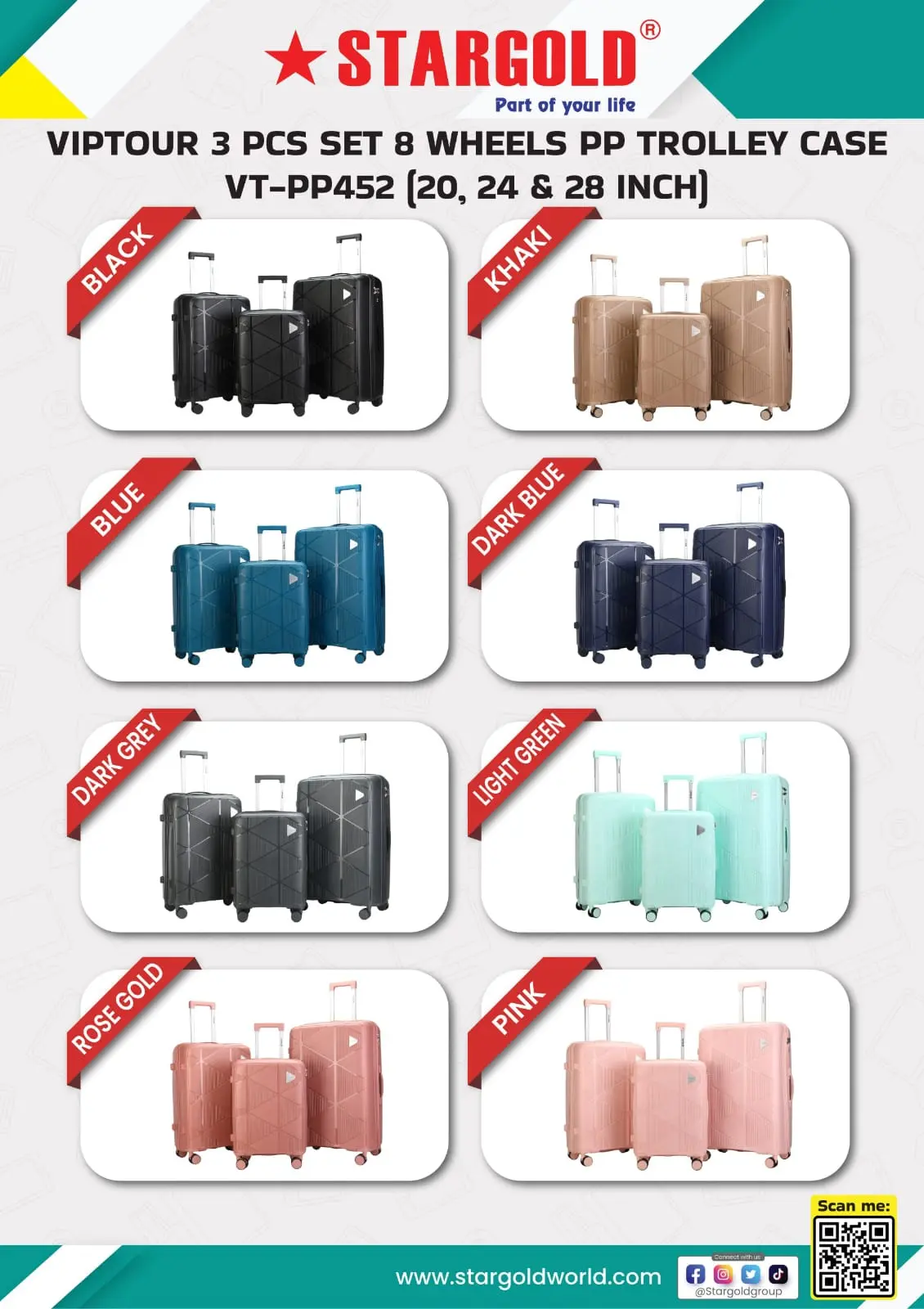 STARGOLD TROLLEY SET 3PCS VIPTOUR 20CM,24CM 28CM VT-PP452 NO WARRANTY