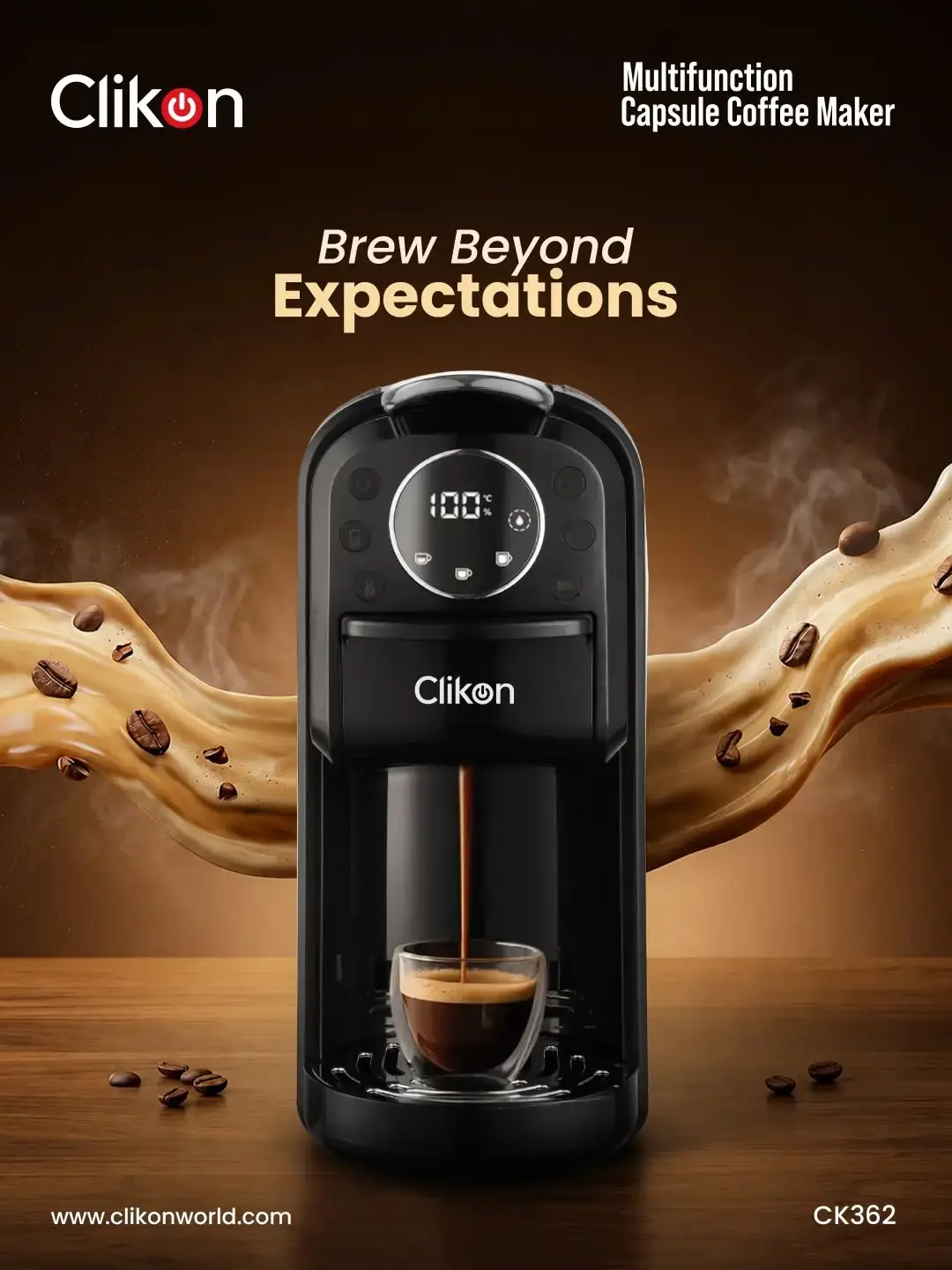 CLIKON COFFEE MACHINE 4 IN 1 GCM41526-WT MADE IN CHINA ( 2 YEAR FULL WARRANTY ) 