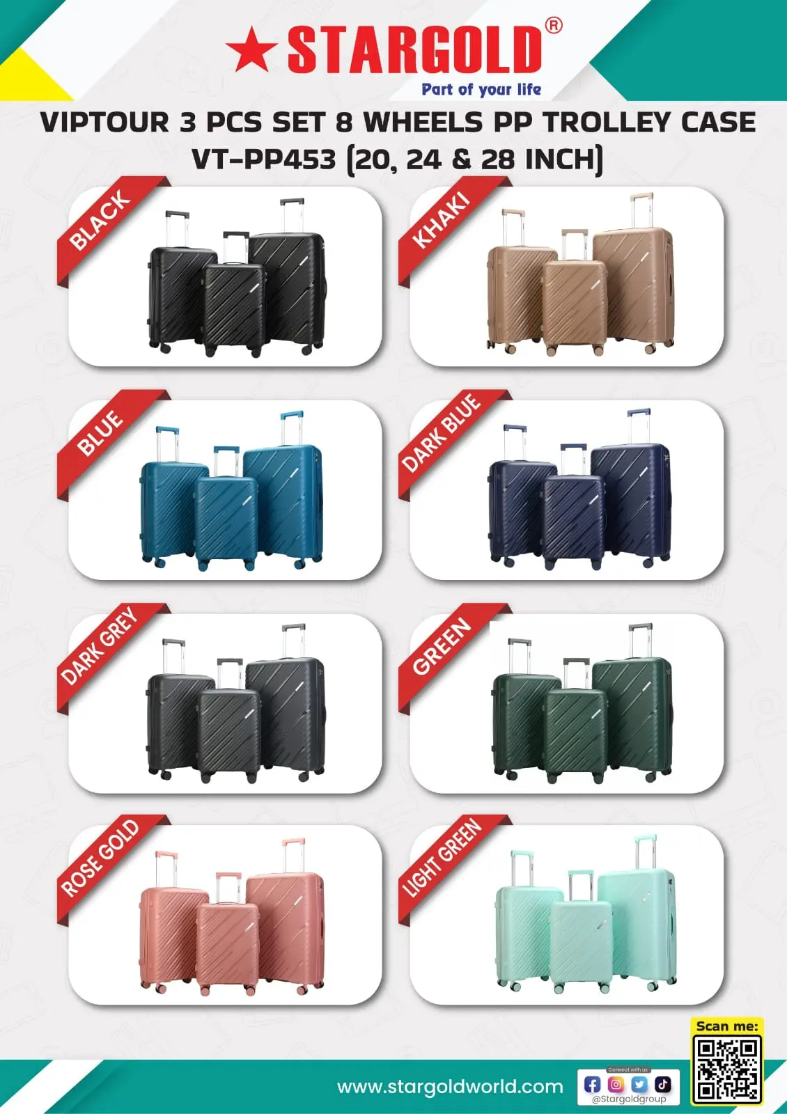 STARGOLD TROLLEY SET 3PCS VIPTOUR 20CM,24CM 28CM VT-PP453 NO WARRANTY