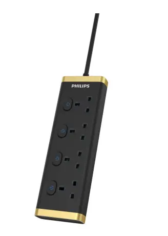 Philips Power multiplier 4 outlets 3m power cord individual switch CHP3446BB/89