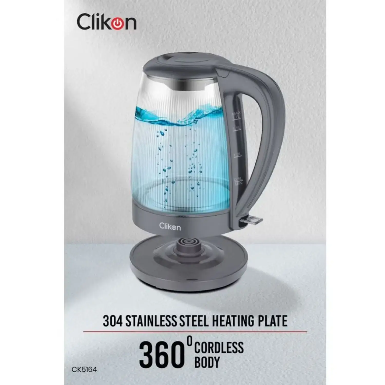 CLIKON KETTLE GLAS 1.7 LTR CK5164