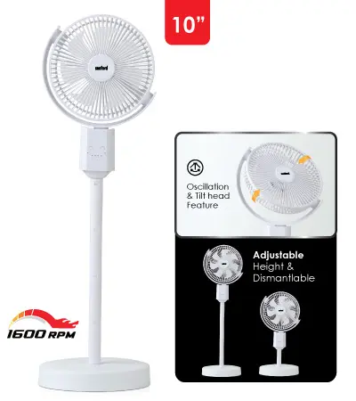 SANFORD RECHARGEABLE STAND FAN 10 INCH  SF6659RSFN