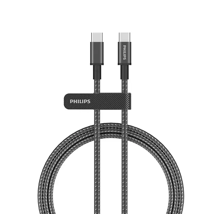 Philips DLC5030C/00 USB-C to USB-C Cable, 1 m, Max 60 W,Sync and Charge,Black braided cable,Supports USB 2.0 high-speed 480 Mbps