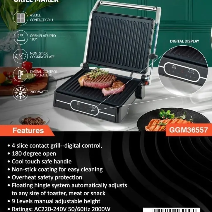 GEEPAS GRILL MAKER DIGITAL STAINLESS STEEL 2000W GGM36557 MADE IN CHINA ( 2 YEAR FULL WARRANTY )