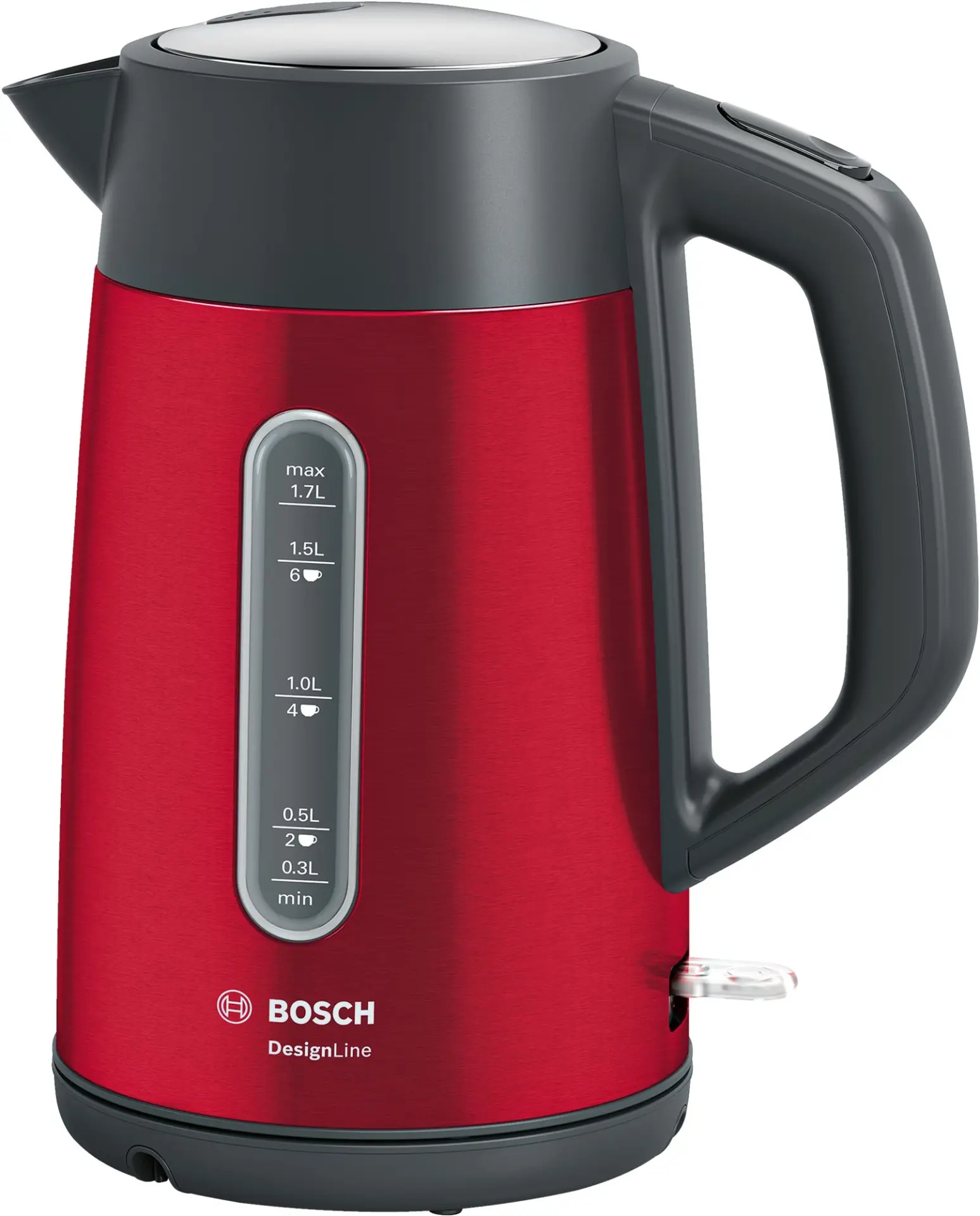 BOSCH KETTLE DESIGN LINE PLUS RED STAINLESS STEEL 3000W 1.7 LTR TWK4P434GB MADE IN CHINA ( 1 YEAR FULL WARRANTY )