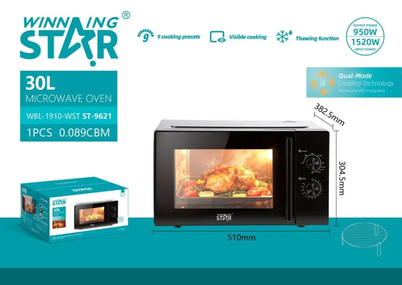 WINNING STAR MICRIWAVE OVEN & BBQ 30L 950W ST-9621