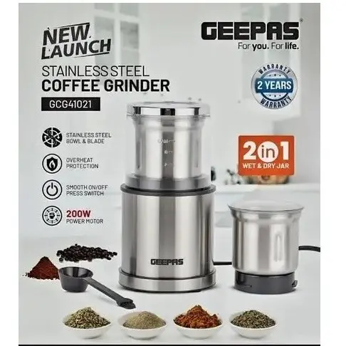 GEEPAS COFFRR GRINDER 75G 200W GCC41021 MADE IN CHINA ( 2 YEAR FULL WARRANTY )