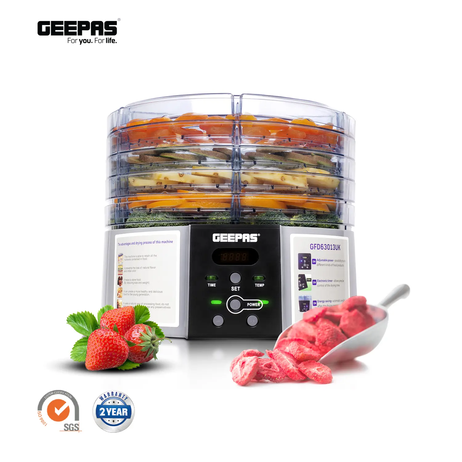 GEEPAS FOOD DEHYDRATOR GFD63013UK MADE IN CHINA ( 2 YEAR FULL WARRANTY )